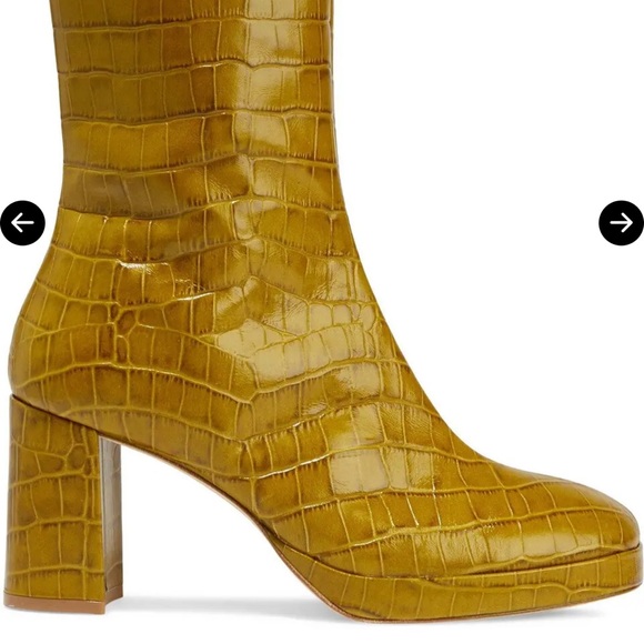 Miista Shoes - Miista Mustard Croc-Embossed Heeled Boots